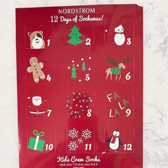 NWT Nordstrom Kids Crew Socks - 12 Days Of Socksmas 12-Pack Multi Size 7-9 ( sho - Picture 3 of 3